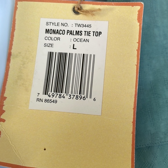 NWT Tommy Bahama sleeveless shirt, Monaco, palms, Tie top, color-ocean  size L - Picture 4 of 11